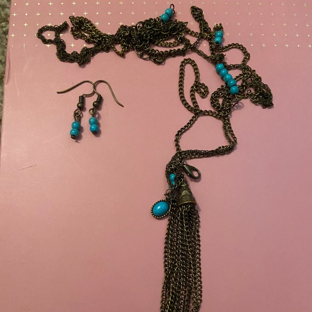Long tassle necklace with matching earrings